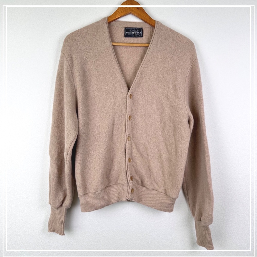 Arnold Palmer Robert Bruce Cardigan Mens Large Tan Excellent Vintage Alpaca Wool